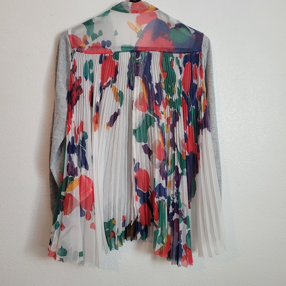 Sacai Designer Contrast Panel Pleated Flower Print Cardigan Size 2 - Picture 8 of 12